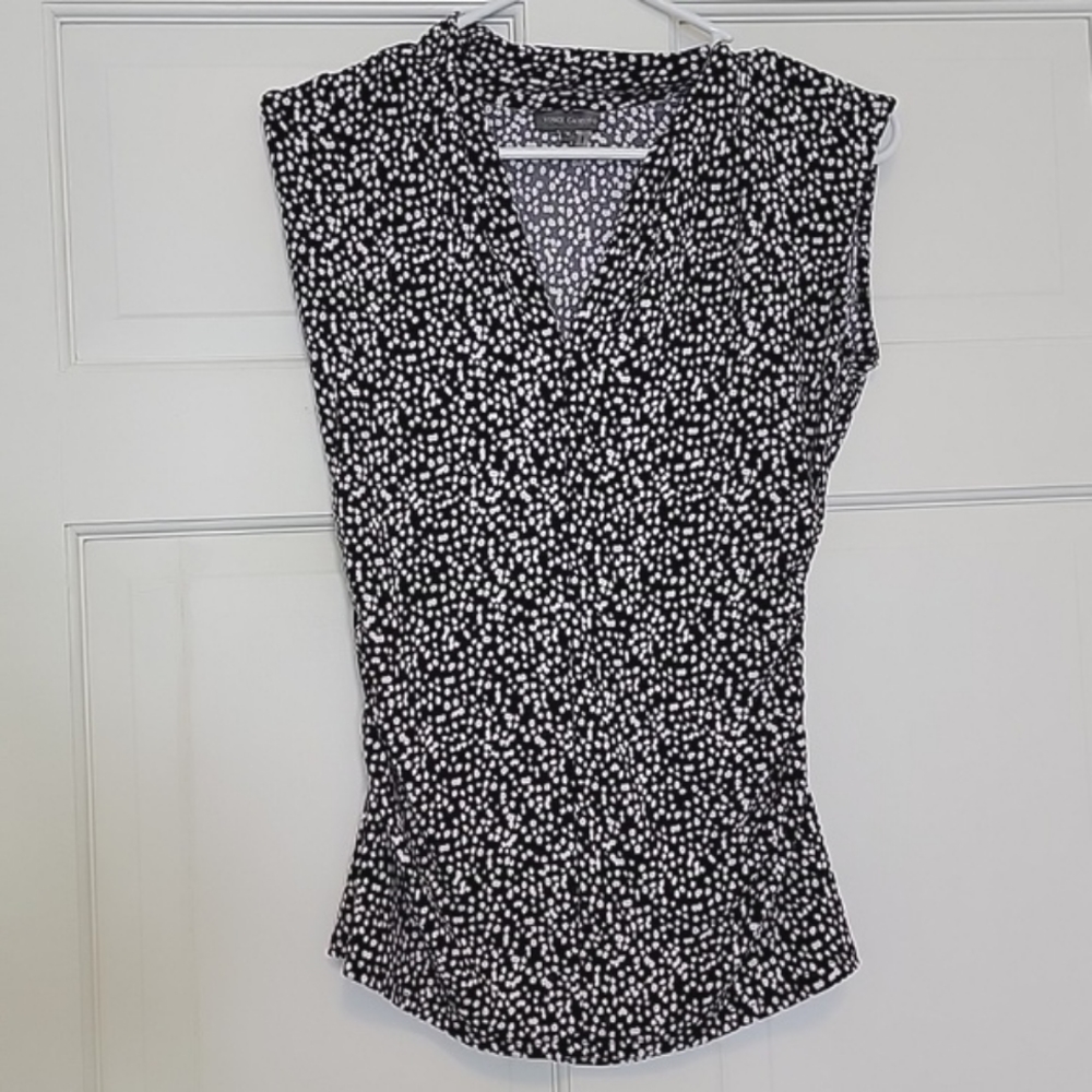 Vince Camuto V-Neck Blouse Top / Shell Black and White Women's M